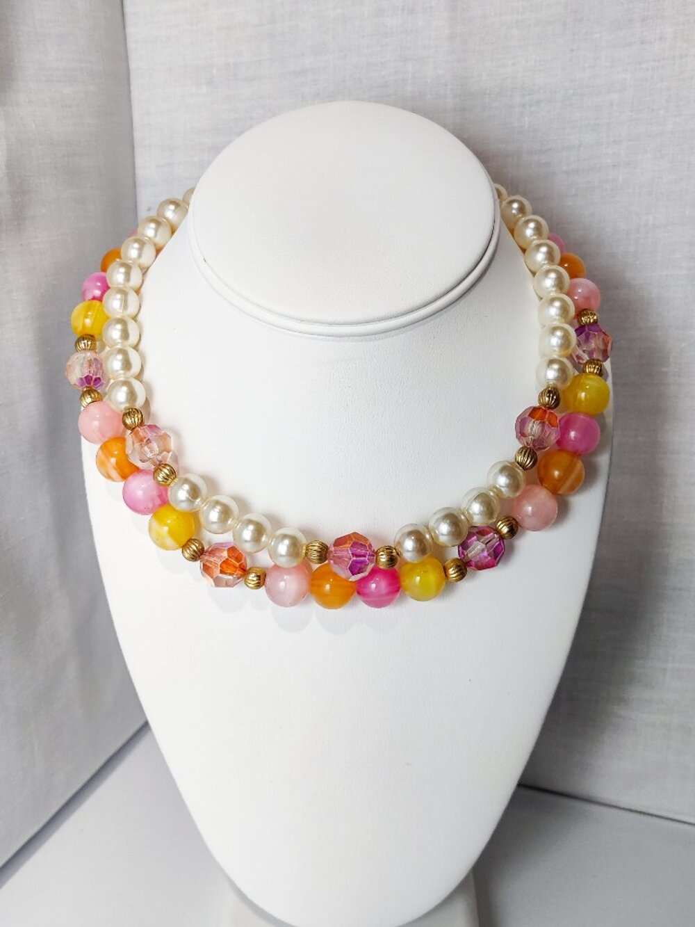 Vintage Coro Fruit Salad Lucite Double Strand Necklace